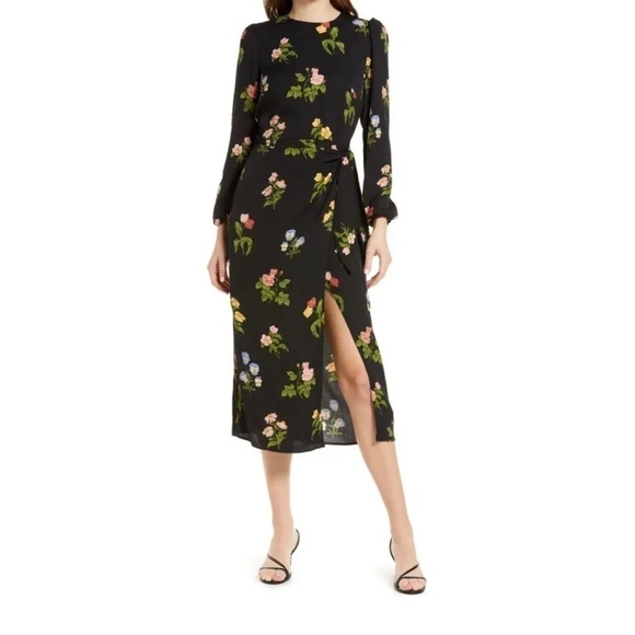 NEW Reformation Reza Floral Long Sleeve Midi Dress In Night Bloom Size 2 - Picture 1 of 16